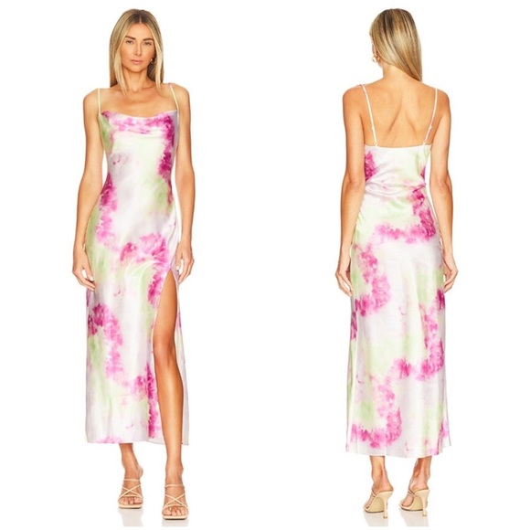 Superdown Krystal Slit Pink and Green Tie-Dye Maxi Dress Size Medium - Picture 1 of 13